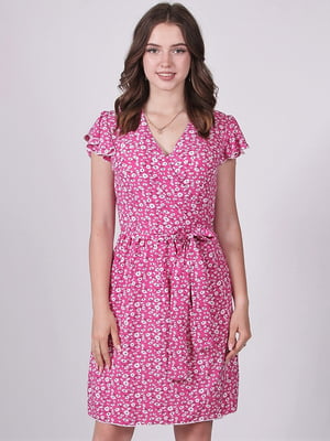 Платье А-силуэта розовое в принт | 6398141