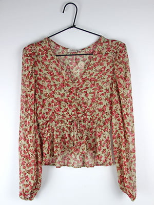 Блуза фисташковая в цветочный принт | 6399022