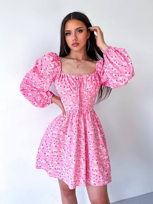 Сукня А-силуету рожева з квітковим принтом | 6398516