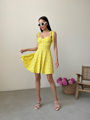 Сукня А-силуету жовта з квітковим принтом | 6398551