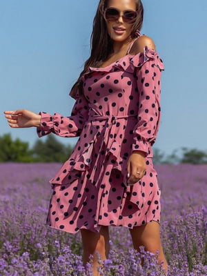 Платье А-силуэта лилового цвета в горох | 6398554