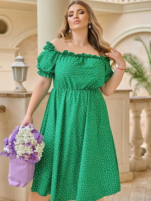 Платье А-силуэта зеленое в горох | 6398610