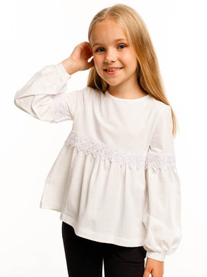 Блуза молочного цвета с кружевом | 6400446