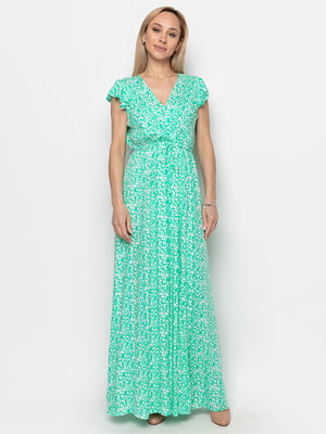 Платье А-силуэта зеленое с анималистическим принтом | 6330128