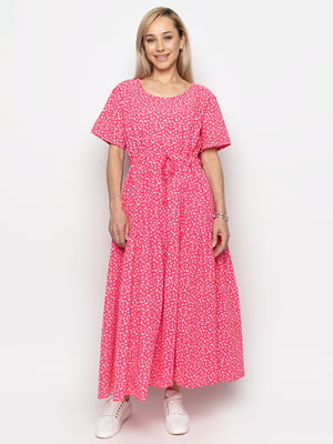 Сукня А-силуету рожева в принт | 6401300