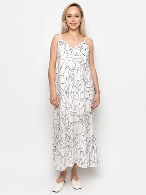 Платье А-силуэта белое в принт | 6401326