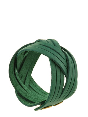 Шкіряний браслет-косичка зелений | 6401854