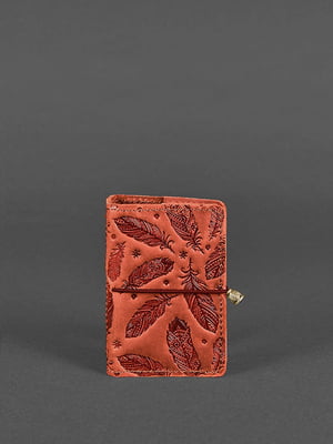 Шкіряний кард-кейс кораловий з пір'ям | 6401878