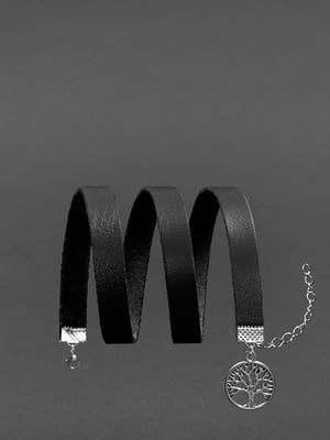 Шкіряний браслет-стрічка з медальйоном чорний | 6402007