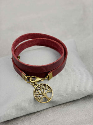 Шкіряний браслет-стрічка з медальйоном бордовий  | 6402009