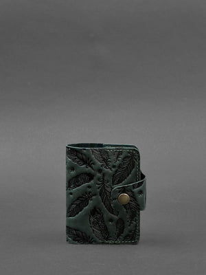 Шкіряний кард-кейс (Книжечка) зелений з пір'ям | 6403511