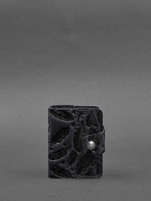 Шкіряний кард-кейс (Книжечка) чорний з пір'ям  | 6403512