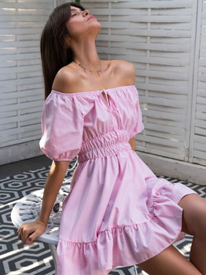 Сукня міні рожевого кольору в білу смужку | 6415925