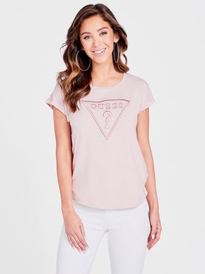 Рожева футболка з логотипом бренду | 6416545