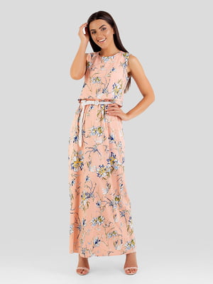 Сукня А-силуету персикового кольору в принт | 6416994