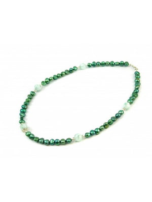 Намисто з коштовного каміння "Ніана" (перли зелені, ангеліт, срібло) | 6419649