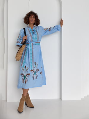 Платье-вышиванка голубое в этническом стиле | 6420011