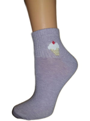 Шкарпетки короткі бузкового кольору з принтом | 6425359