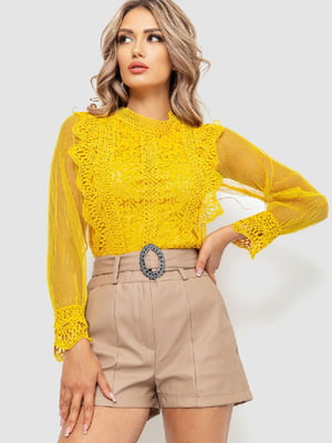Блуза гірчичного кольору з мереживом | 6430720