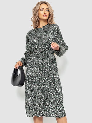 Сукня А-силуету чорно-зелена з візерунком | 6430993