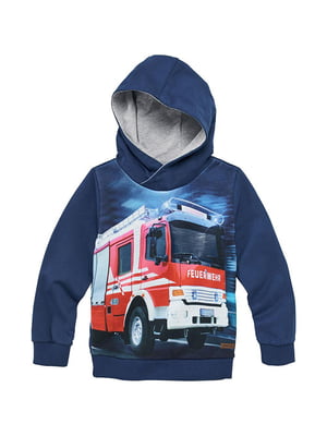 Худи "Пожарная машина" синяя с рисунком | 6426965