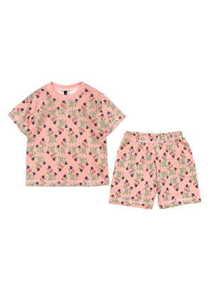 Комплект "Цветочки кораловые": футболка и шорты | 6427309