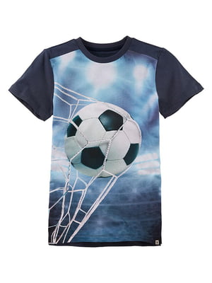 Футболка "Футбольный мяч" синяя с рисунком | 6427496