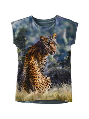Футболка "Леопард" бирюзового цвета с рисунком | 6427574