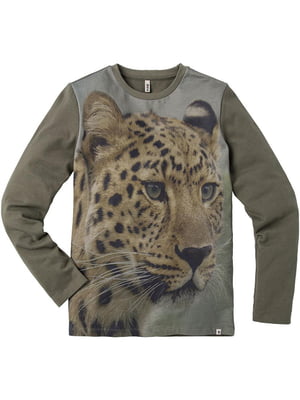 Реглан "Леопард" цвета хаки с принтом | 6428039