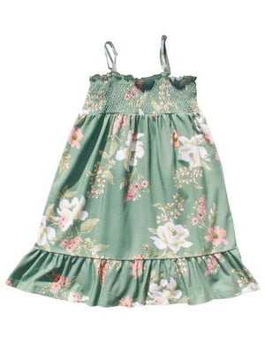 Платье зеленое с цветочным принтом | 6428568