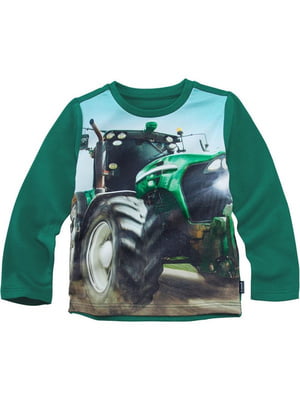 Реглан "Трактор" из футера зеленый с рисунком | 6428664