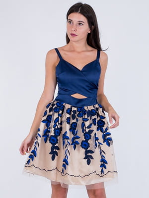 Платье вечернее сине-розовое с вышивкой | 6431728