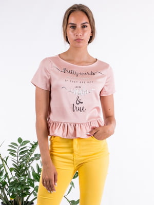 Блуза розовая с надписью | 6431789