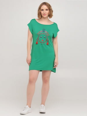 Платье-футболка зеленое с принтом | 6431840