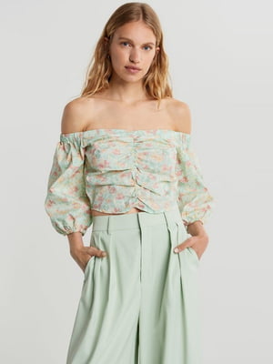 Блуза зелена з квітковим принтом | 6431895