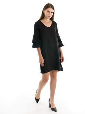 Сукня А-силуету чорна з подвійним воланом | 6432029