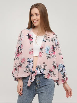 Блуза рожева в квітковий принт | 6432144