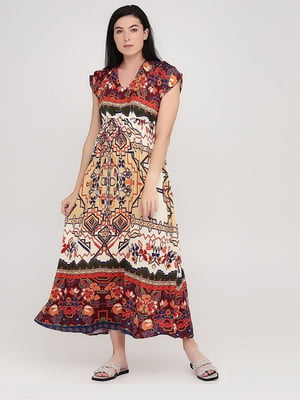 Платье А-силуэта разноцветное с орнаментом | 6432220