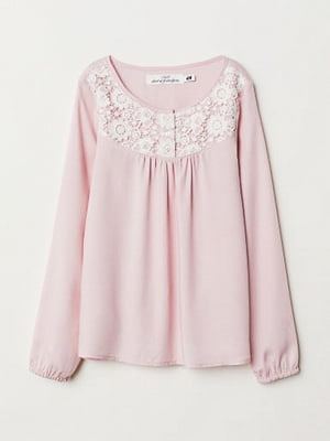 Блуза з мереживною кокеткою рожева | 6433268