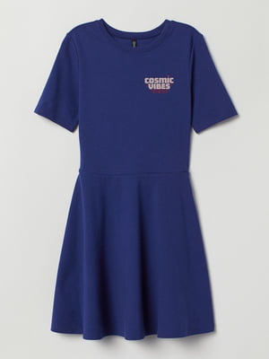 Сукня А-силуету синя з принтом | 6433306
