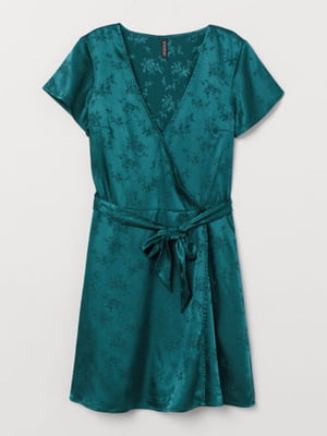 Платье А-силуэта зеленое с принтом | 6433380