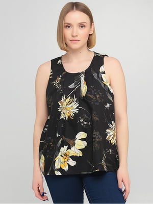 Блуза чорна з квітковим принтом | 6433751