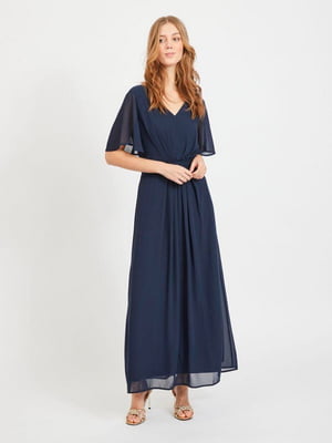 Сукня А-силуету синя з плісированою спідницею | 6434033