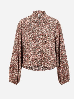 Блуза коричневая с цветочным принтом | 6434288