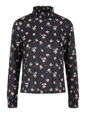 Блуза чорна з квітковим принтом | 6434302
