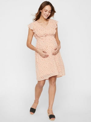 Платье для беременных кораллового цвета в принт | 6434312