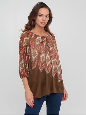Блуза коричневая с принтом | 6434456