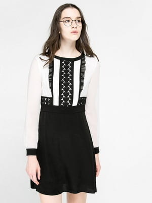 Сукня А-силуету чорно-біла з декором | 6434672