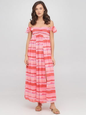 Платье А-силуэта розовое в полоску | 6434972
