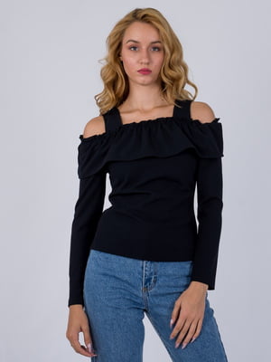 Блуза с рюшами черная | 6435052